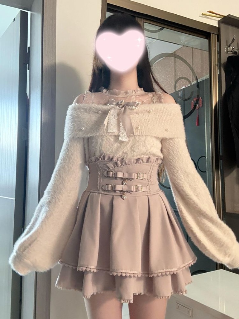 Winter Clothing Men Style - Japanse stijl zoete lolita off-the-shoulder trui