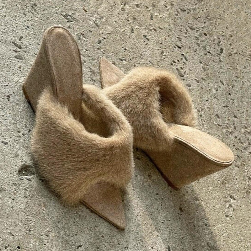 Winter Clothing For Women - Pluizige Vrouwen Slippers Wiggen Platform Sandalen