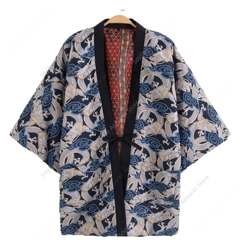 Traditional Winter Japanese Clothing - Herfst Winter Japanse Draak Print Hanten